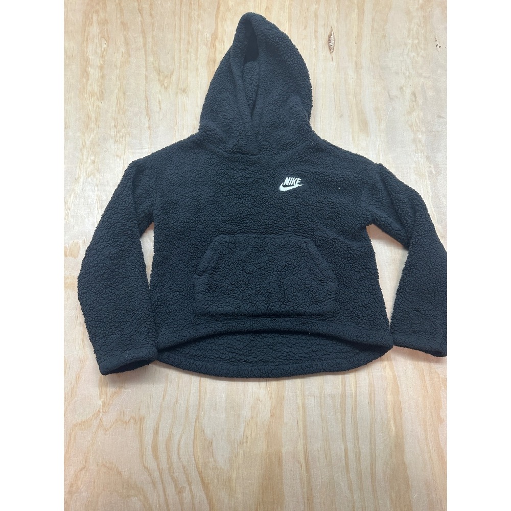 Nike Girls Black Sherpa Fleece Hoodie Pullover Size 6X Large 6-7 YRS